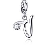 S925 Sterling Silver 26 English Letter Pendant DIY Bracelet Necklace Accessories  Style:V