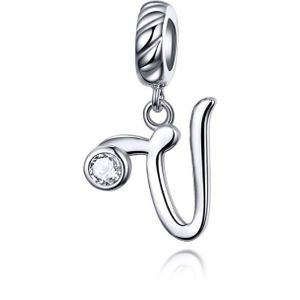 S925 Sterling Silver 26 English Letter Pendant DIY Bracelet Necklace Accessories  Style:V