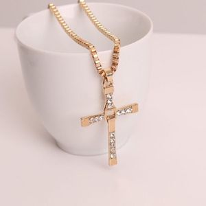 Crystal Jesus Cross Pendant Necklace for Men Gift Jewelry(Gold)