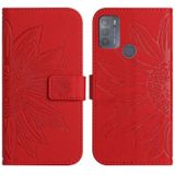 Voor Motorola Moto G50 Skin Feel Sun Flower Pattern Flip Leather Phone Case met Lanyard (Rood)