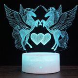 Two Unicorns Shape Creative Black Base 3D Colorful Decorative Night Light Desk Lamp  Remote Control Version