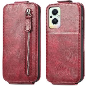 Voor OPPO Reno8 Lite Zipper Wallet Vertical Flip Leather Phone Case (Rood)