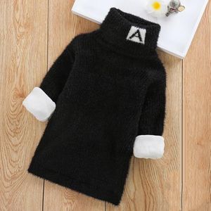 Plus Cashmere Style Letter Pattern Mink Cashmere Children Turtleneck Knitted Sweater (Color:Black Size:130cm)