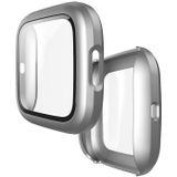 For Fitbit Versa 2 Fuel injection Frosted PC Shell + Tempered Glass Film(Silver)
