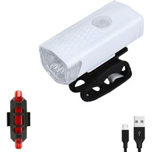 Bicycle USB Charging Headlight Lighting Cycling Equipment  Color:White 2255 Light+928 Red Taillight