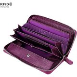 RFID Lychee Texture Fashion Organ Clutch Ladies Zipper Long Change Bag(Purple)