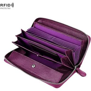 RFID Lychee Texture Fashion Organ Clutch Ladies Zipper Long Change Bag(Purple)