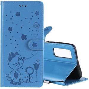 For Huawei P Smart 2021 Cat Bee Embossing Pattern Shockproof Horizontal Flip Leather Case with Holder & Card Slots & Wallet(Blue)