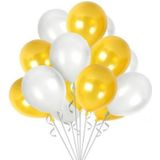 45 stks 12 inch parel latex ballonnen verjaardag bruiloft decor met gekleurd lint (goud + zilver)