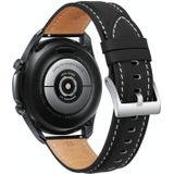 For Samsung Galaxy Watch3 45mm Genuine Leather Silver Buckle Replacement Strap Watchband(Black)