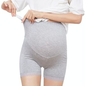 Pregnant Women High-waist Stomach Lift Bottoming Lace Trim Safety Pants (Color:Gray Size:L)