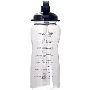 2000ml Large Capacity Portable Bounce Lid Water Bottle with Straw Tritan Material Outdoor Sports Kettle(White)
