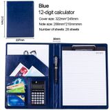Office Supplies Business Style Leather Document Folder with 30-pages A4 Note Pad & Calculator (Blue)