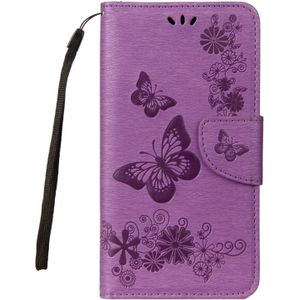 For Galaxy A8 (2018) Vintage Embossed Floral Butterfly Pattern Horizontal Flip Leather Case with Card Slot & Holder & Wallet & Lanyard(Purple)