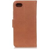 For iPhone SE 2020 KHAZNEH Cowhide Texture PU + TPU Left and Right Open Leather Case with Bracket & Line Card and Wallet(Brown)