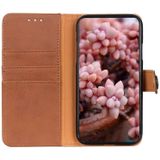 For iPhone SE 2020 KHAZNEH Cowhide Texture PU + TPU Left and Right Open Leather Case with Bracket & Line Card and Wallet(Brown)