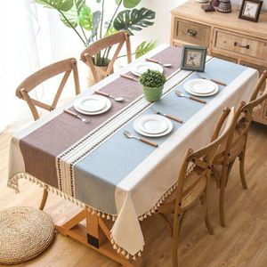 Plaid Decorative Linen Tablecloth With Tassel Waterproof Oilproof Thick Rectangular Dining Table Cloth  Type:Tassel  Size:90×90cm(Violet )