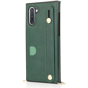 For Samsung Galaxy Note 10 Wrist Strap PU+TPU Shockproof Protective Case with Crossbody Lanyard & Holder & Card Slot(Green)