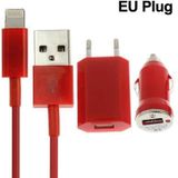 3 in 1 (EU Plug Home Charger  Car Charger  8 Pin Cable) Travel Kit  For iPhone X / iPhone 8 & 8 Plus / iPhone 7 & 7 Plus / iPhone 6 & 6s & 6 Plus & 6s Plus / iPhone 5 & 5S & SE & 5C / iPad(Red)