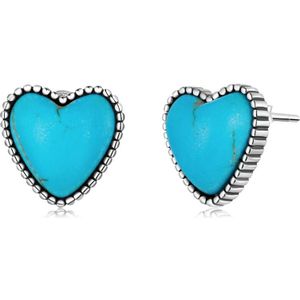 S925 Sterling Silver Heart Turquoise Ear Stud Women Earrings