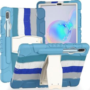 For Samsung Galaxy Tab S6 T860 3-Layer Protection  Screen Frame + PC + Silicone Shockproof Combination Case with Holder(Colorful Blue)