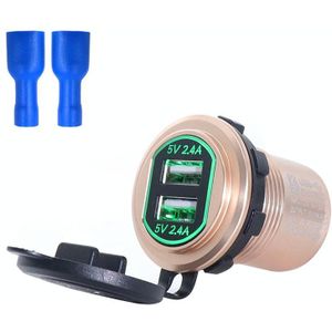Metal Double USB Car Charger 5V 4.8A Aluminum Alloy Car Charger(Golden Shell Green Light With Terminal)