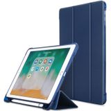 Litchi Texture Flip Leather Case for iPad 9.7(2017) / 9.7(2018)/ Air2 / Air  with Three-folding Holder & Pen Slots(Dark Blue)