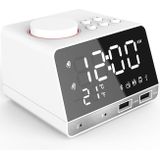 K11 Bluetooth alarm clock speaker creatieve digitale muziek klok display radio met dubbele USB-interface  ondersteuning U disk/TF-kaart/FM/AUX  US plug (wit)