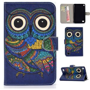For Amazon Kindle Fire 7 (2019) / (2017) / (2016) / (2015) Colored Drawing Pattern Horizontal Flip PU Leather Case with Holder & Card Slot & Sleep / Wake-up Function(Owl)