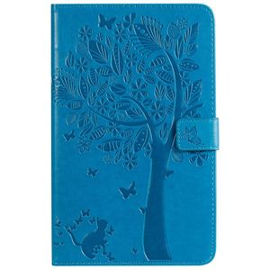 For Galaxy Tab A 8.0 & S Pen (2019) Pressed Printing Cat and Tree Pattern Horizontal Flip Leather Case with Holder & Card Slots & Wallet(Blue)