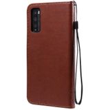 Voor Huawei Enjoy Z 5G Tree & Cat Embossed Pattern Horizontale Flip Lederen Case met Holder & Card Slots & Wallet & Lanyard(Koffie)