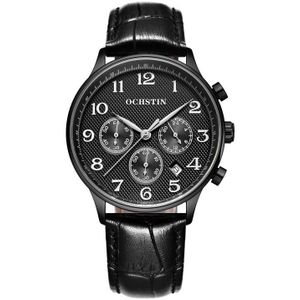 Ochstin 6050E multifunctioneel quartz heren lederen horloge (zwart + zwart)