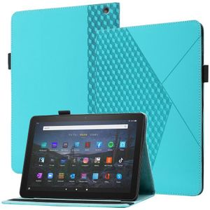 Voor Amazon Kindle Fire HD 10 2021 Rhombus Skin Feel Horizontale Flip Tablet Lederen Case met kaartslots & houder (Lake Blue)