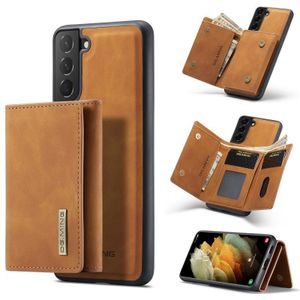 For Samsung Galaxy S21 FE DG.MING M1 Series 3-Fold Multi Card Wallet + Magnetic Back Cover Shockproof Case with Holder Function(Brown)