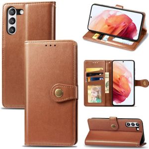 For Samsung Galaxy S21 FE Solid Color Leather Buckle Phone Case with Lanyard & Photo Frame & Card Slot & Wallet & Stand Function(Brown)