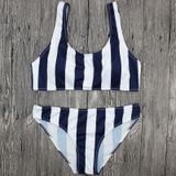 Ladies Sexy High Waist Striped Bikini Suit Swimsuit(M)