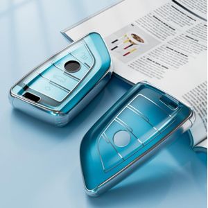 Transparante TPU -autosleutelcase voor BMW Blade -stijl (transparant blauw)