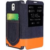 Jeans Style Flip Leather Case with Credit Card Slots & Call Display ID for Galaxy Note III / N9000(Orange)