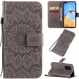 For Huawei P40 Pressed Printing Sunflower Pattern Horizontal Flip PU Leather Case with Holder & Card Slots & Wallet & Lanyard(Grey)