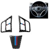 3 in 1 Car Carbon Fiber Tricolor Color Steering Wheel Button Decorative Sticker for BMW 3 Series E90 2005-2012 Left and Right Drive Universal