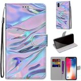 Coloured Drawing Cross Texture Horizontal Flip PU Leather Case with Holder & Card Slots & Wallet & Lanyard For iPhone XS / X(Fluorescent Water Texture)