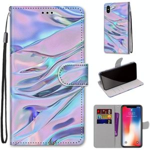 Coloured Drawing Cross Texture Horizontal Flip PU Leather Case with Holder & Card Slots & Wallet & Lanyard For iPhone XS / X(Fluorescent Water Texture)