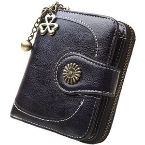 Vintage Button Phone Purses Women Wallets Female Purse Leather Brand Retro Ladies Long Zipper Woman Wallet Card Clutch(Short black)