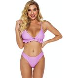 2 in 1 Solid Color Ruffled Backless Bikini Ladies Split Swimsuit Set with Chest Pad (Color:Lotus Color Size:M)