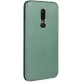 For OnePlus 6 Carbon Fiber Texture Magnetic Horizontal Flip TPU + PC + PU Leather Case with Card Slot(Green)