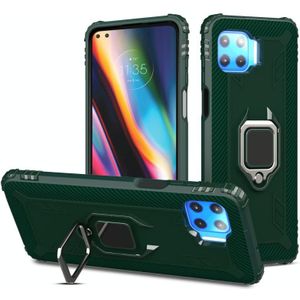 For Motorola Moto G 5G Plus Carbon Fiber Protective Case with 360 Degree Rotating Ring Holder(Green)