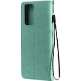 For Xiaomi Redmi Note 10 Pro Tree & Cat Pattern Pressed Printing Horizontal Flip PU Leather Case with Holder & Card Slots & Wallet & Lanyard(Green)