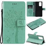 For Xiaomi Redmi Note 10 Pro Tree & Cat Pattern Pressed Printing Horizontal Flip PU Leather Case with Holder & Card Slots & Wallet & Lanyard(Green)
