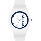 Sanda 6076 eenvoudige schaal ronde wijzerplaat dames siliconen riem quartz horloge (wit blauw verticaal teken)