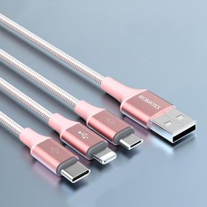 ROMOSS CB25 3 In 1 3.5A 8 Pin + Micro USB + Type C/USB-C Kabel 1m(Rose Goud)